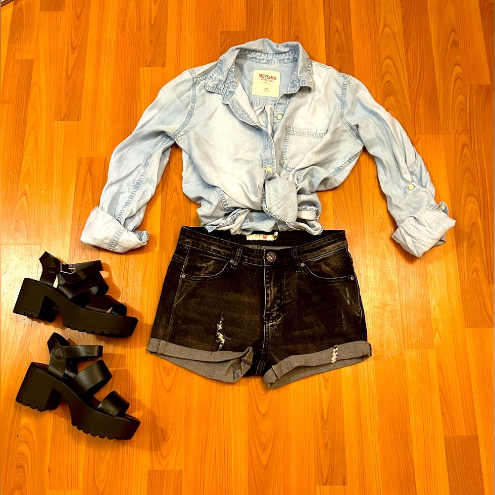 PDK high-waisted black denim shorts size 0